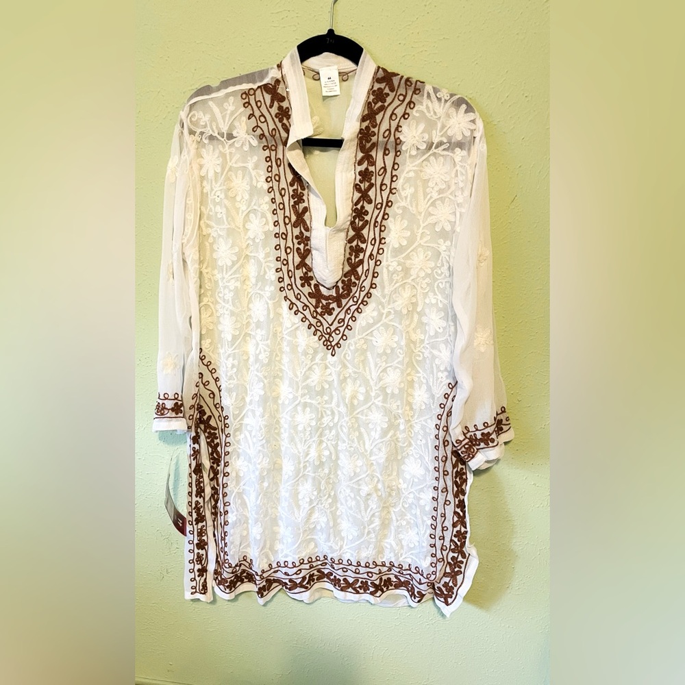 Kurti White and Brown Embroidered Women's Tunic Chikancari